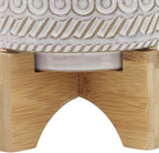 Sagebrook Home Ceramic Planter with Stand - Decorative Stoneware Plant Pot with Bamboo Wood Base - Boho Style Indoor & Outdoor Garden Decor for Home & Office - 8" Ivory & Tan