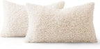 MIULEE Pack of 2 Lumbar Faux Fur Throw Pillow Covers 12x20 Inch Neutral White Boucle Decorative Sherpa Pillow Covers Fuzzy Accent Soft Sheepskin Fleece for Boho Home Decor Sofa Living Room Bed Chair
