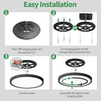 20 Inch Large LED Flush Mount Ceiling Light with Remote,40W,4350LM,3000K-6000K Selectable,Black Round Flat Panel Low Profile Ceiling Light Fixture for Kitchen,Bedroom,Hallway,Bathroom