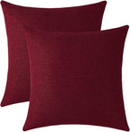 Jeneoo Decorative Burgundy Red Throw Pillow Covers Rustic Farmhouse Square Linen Burlap Soft Comfy Solid Cushion Couch Cases for Sofa Living Room (Set of 2, 18 x 18 Inches)