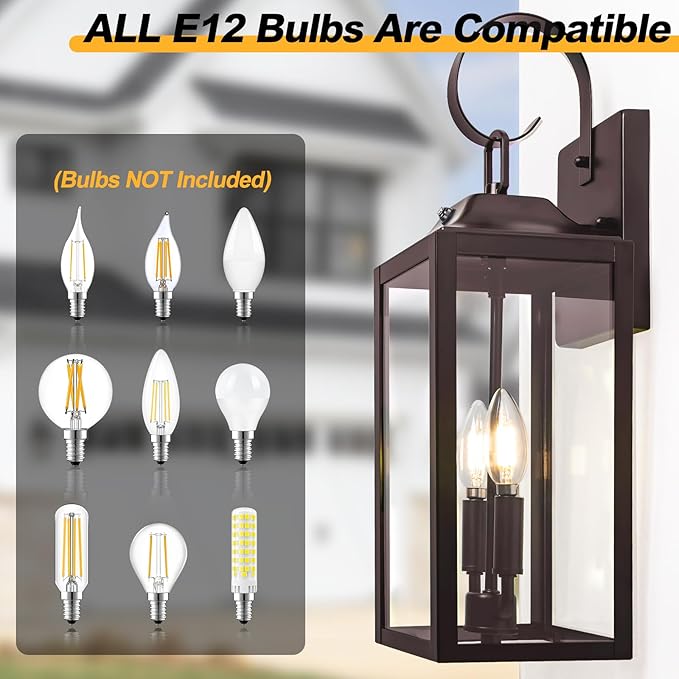 Oil Rubbed Bronze Dusk to Dawn Outdoor Wall Lighting, 19" Large Outside Modern Wall Sconce Lantern, Industrial Porch Light Wall Mount, Waterproof Farmhouse Exterior Lamp 2-Light Brown