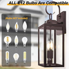 Oil Rubbed Bronze Dusk to Dawn Outdoor Wall Lighting, 19" Large Outside Modern Wall Sconce Lantern, Industrial Porch Light Wall Mount, Waterproof Farmhouse Exterior Lamp 2-Light Brown