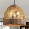 18.9" Large Rattan Chandelier,Boho 3-Lights Wicker Hand-Woven Farmhouse Seagrass Ceiling Hanging Pendant Lighting for Kitchen Islands Dining Rooms,