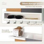Key Holder for Wall Mount with Mail Organizer, Farmhouse Key Holder for Wall with Shelf, Chalkboard&Corkboard, Entryway Organizer 11 Metal Hooks, Decorative Natural Pine Wood, 14.6*11.1*3.3”, A-White