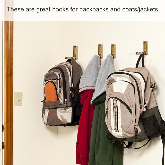 Foldable Gold Wall Hooks 4 Pack,Heavy Duty Wall Hooks for Hanging Coats Towels Backpacks Bags Brushed Gold Towel Hooks in The Bathroom,Closet,Entryway,Pool and Kitchen.(Gold, 4)