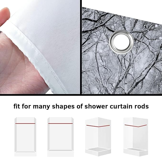 Winter Christmas Shower Curtain Set, Cute Snowman Cardinals Xmas Pine Tree Winter Snow Forest Scene Shower Curtain for Bathroom Decor, Farmhouse Holiday Gray Fabric Bath Accessory with Hooks, 72"x72"