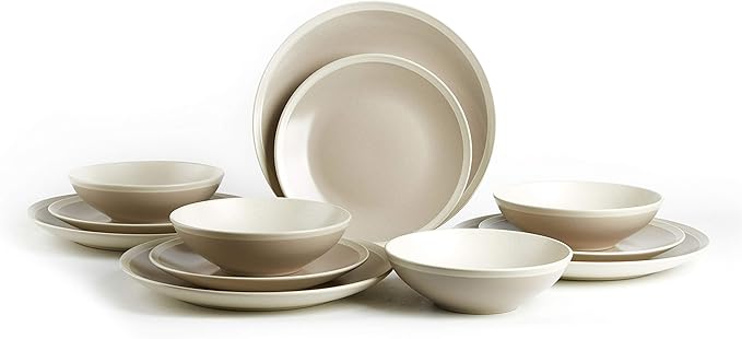 Rock Ridge Speckled Stoneware Dinnerware Set (12pc Set, Sands and Ivory)