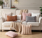 Faux Fur Plush Throw Pillow Covers 12x20 Inch Set of 2 - Luxury Decorative Fuzzy Striped Soft Cozy Pillowcase for Couch, Sofa, Living Room - Darkgrey