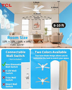 TCL 52" Low Profile Ceiling Fan with Light, Slim, White, Flush Mount, DC Reversible Motor, 6 Speeds, Remote Control, Noiseless, Dimmable, LED Light, 3CCT, Modern Ceiling Fan for Bedroom Living Room