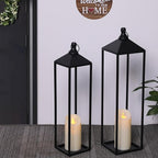 22'' 19'' Large Lanterns Decorative Outdoor Indoor, Set of 2 Black Metal Candle Lanterns Halloween Lanterns Modern Farmhouse Floor Lanterns Decorative for Home Decor, Mantle, Patio, Porch, Garden