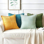 MIULEE Decorative Throw Pillow Covers for Couch Bed Livingroom 20x20 Inch Set of 2 Light Green Boho Accent Throw Pllows Broadside Striped Patchwork Soft Corduroy Summer Pillowcases