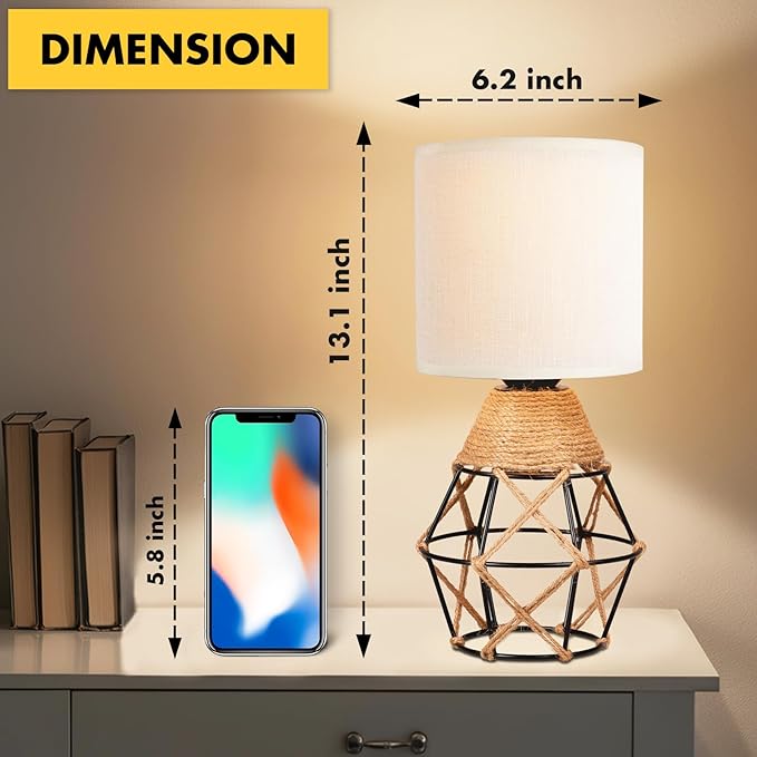 Hamilyeah Table Lamps Set of 2 with On/Off Switch, Farmhouse Woven Bedside Lamps for Night Stands with Beige Linen Fabric Shade for Bedroom, Living Room