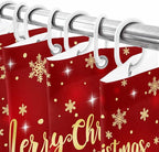 Vandarllin Christmas Shower Curtain, Merry Christmas Shower Curtains Set with Hooks, Gold Star Xmas Tree Snowflakes Waterproof Bathroom Curtains Xmas Holiday Decor Home Accessories,72 x 72 Inch Long