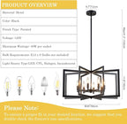 26'' Black Chandelier, Modern Farmhouse 8-Light Pendant Lighting Fixture for Dining Living Room Kitchen Entryway, Geometric Metal Large Adjustable Hanging Chandelier Lamp