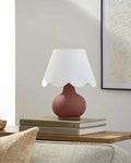 BoutiqueRugs Navarro Boho Ceramic Bedside Table Lamp for Bedroom Nightstand and Living Room - Shade Cotton - Brown, White - 13" H