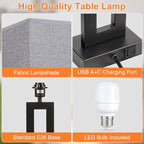 22" Tall Modern Living Room Lamps - Touch Bedside Lamps with USB C+A, 3 Way Dimmable for End Tables - Set of 2 (Grey & Black)