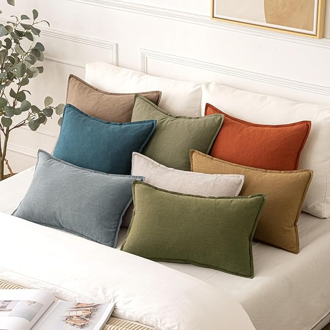 MIULEE Fall Decorative Linen Euro Sham Pillow Covers 24x24 Burnt Orange Boho Farmhouse Neutral Couch Throw Pillows for Bed Pack of 2 Accent Modern Pillowcase Summer Sofa Livingroom Home Decor