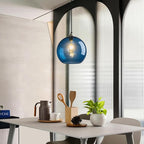Blue Glass Pendant Lights Kitchen Island Lighting Globe Pendant Light Fixtures Modern Pendant Lighting for Kitchen Island Bedroom Living Dining Room Light Fixture(9.84in, 3-Pack)