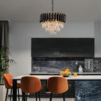 3-Tier Black Gold Crystal Chandelier 5-Light 15’’ Modern Crystal Pendant Chandelier Ceiling Light Fixture Hanging Lighting for Kitchen Island Dining Room Foyer Entryway Bedroom