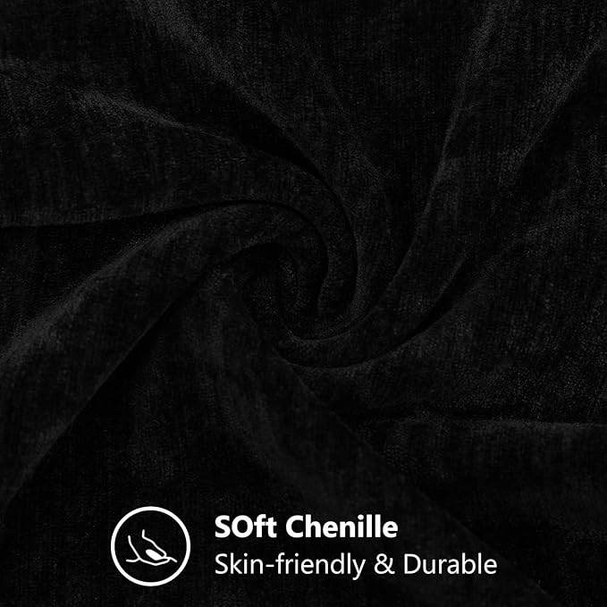 decorUhome Chenille Black Throw Pillow Covers 24x24 Inch Set of 2, Decorative Soft Couch Pillow Covers Solid Dyed Accent Velvet Farmhouse Neutral Square Pillow Cases for Sofa Bed Living Room