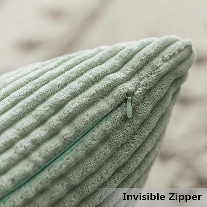 Home Brilliant Decorative Spring Pillow Covers 22x22 for Couch Decor Throw Pillows Cases Sets of 2 Striped Corduroy Cushion Covers Sage Green, 55cm, 22 x 22 Inch, Mint
