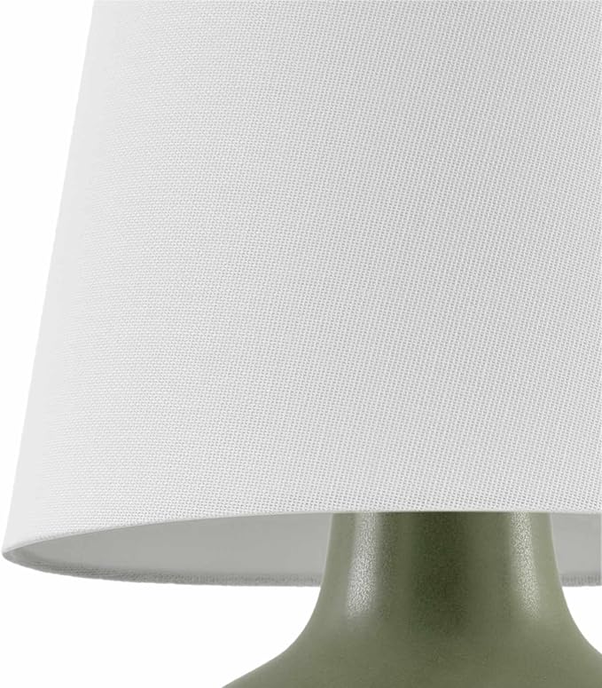 BoutiqueRugs Navarro Boho Ceramic Bedside Table Lamp for Bedroom Nightstand and Living Room - Shade Cotton - Green, White - 13" H