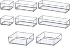 Amazing Abby - QuickSort - Plastic Stackable Organizers (8-Piece Set) for Vanity and Desk Drawer, Perfect Storage Solution for Beauty Products, Office Supplies, Decorative Items, and More