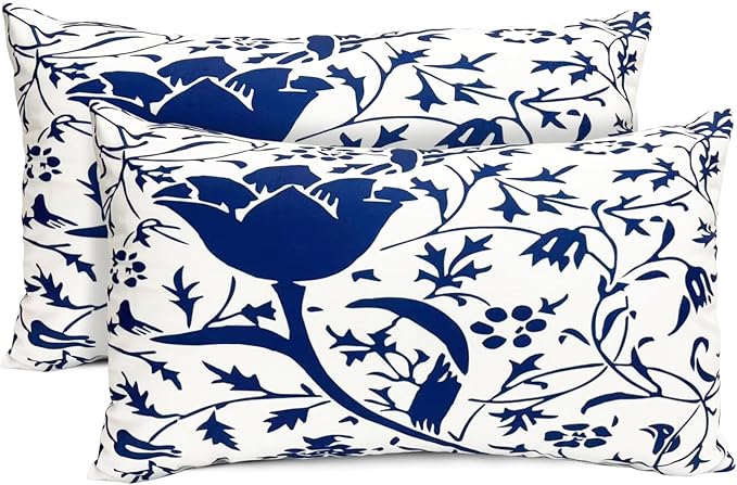 Decorative Throw Pillow Covers Set of 2 Blue Pillow Covers 12x20 inch Short Plush Couch Pillow Cases Floral Throw Pillows,Farmhouse Outdoor Pillow Covers for Sofa Living Room Cushion Covers