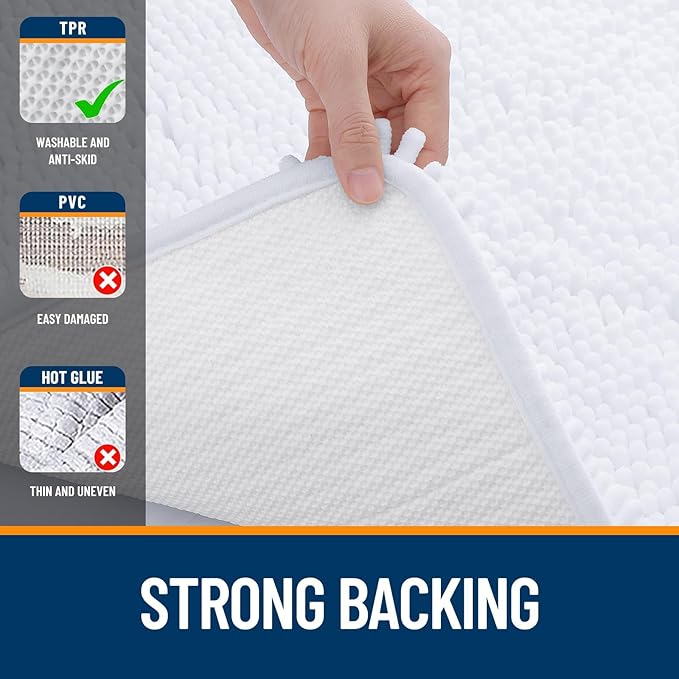 OLANLY Toilet Rugs U-Shaped 20x20, Extra Soft Absorbent Chenille Contour Bathroom Rugs for Toilet, Dry Quickly, Machine Washable, Non-Slip Bath Mat, White
