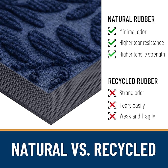 OLANLY Door Mat Indoor Outdoor Entrance, 29.5x17, Waterproof All-Weather All-Season Doormat, Sturdy Natural Rubber, Stain and Fade Resistant, Low Profile, Easy Clean Patio Entryway Mat, Navy