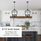 MELUCEE Farmhouse Chandelier 4 Lights Lantern Pendant Light in Black Finish Vintage Openwork Cage Hanging Light Ceiling for Kitchen Island Dining Room Hallway Entryway, E12 Base
