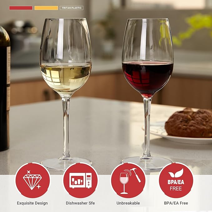 MICHLEY Floating Wine Glasses for Pool Unbreakable Tritan Plastic Red Wine Glasses with Stem Poolside Floating Cups 12.5 OZ, Dishwasher Safe, Set of 4