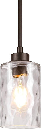 XiNBEi Lighting Pendant Lighting 1 Light Mini Pendant Light with Glass, Modern Adjustable Kitchen Hanging Ceiling Light Dark Bronze Finish XB-P1227-DB