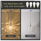 Extra Large 16" Vintage Farmhouse Pendant Light – Hand-Blown Clear Hammered Glass Shade, Adjustable Chain Hanging Light for Kitchen Island, Hallway, Dining Room, Chrome