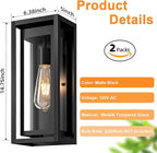 15" Large Outdoor Wall Lights, 2 Pack Matte Black Outdoor Sconces, Modern Waterproof Exterior Lighting Fixtures with Clear Glass Shade for Front Door, Porch, Garage