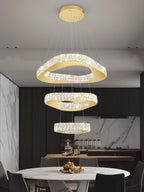 Modern Led Gold Chandelier Adjustable 3 Rings Crystal Chandelier for Living Room Foyer Stairwell Lighting High Ceiling Light Dimmable 2700K-6000K