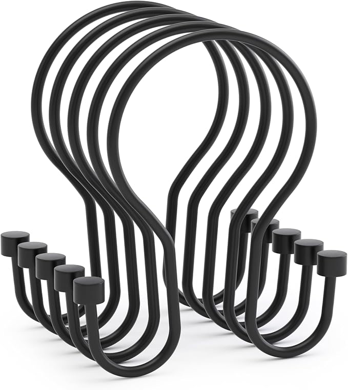 AmazerBath Shower Curtain Hooks Black Shower Curtain Rings with Cylindrical Design, Metal Shower Curtain Hooks Rust Proof, Smooth Glide Double Shower Hooks Rings for Shower Curtain