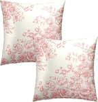 Pink Floral Throw Pillow Covers 16x16 Set of 2, Vintage Flowers Leaves Spring Summer Square Pillowcases Cotton Cushion Cover for Couch Sofa Living Room Bedroom Home Decor