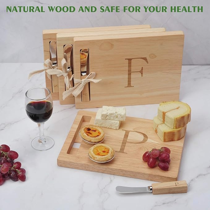 Miicol Wood Charcuterie Board, Monogram Cheese Board 10 Inch, Personalized Initial Cutting Board with Spreader, Unique Housewarming Gift, Ideal for Kitchen, Home, Letter P