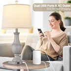 Farmhouse Table Lamps Set of 2, Rustic 25" Touch Control Bedside Lamps with 2 USB Ports & AC Outlet, Vintage 3-Way Dimmable Nightstand Lamp Linen Fabric Shade for Living Room Bedroom End Table Decor