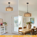 Rattan Chandelier,4-Light Chandeliers for Dining Room Hand Woven Rattan Light Fixture Farmhouse Chandelier for Kitchen Island Bedroom, Living Room, Entryway, Foyer (E26 Bulbs Not Included
