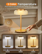 QiMH Battery Operated LED Table Lamp, 5000mAh Rechargeable Cordless Lamp Set of 2, Stepless Dimmable Touch Control, Small Waterproof Desk Night Light for Living Room, Bedroom, Outdoor Bar (Gold)