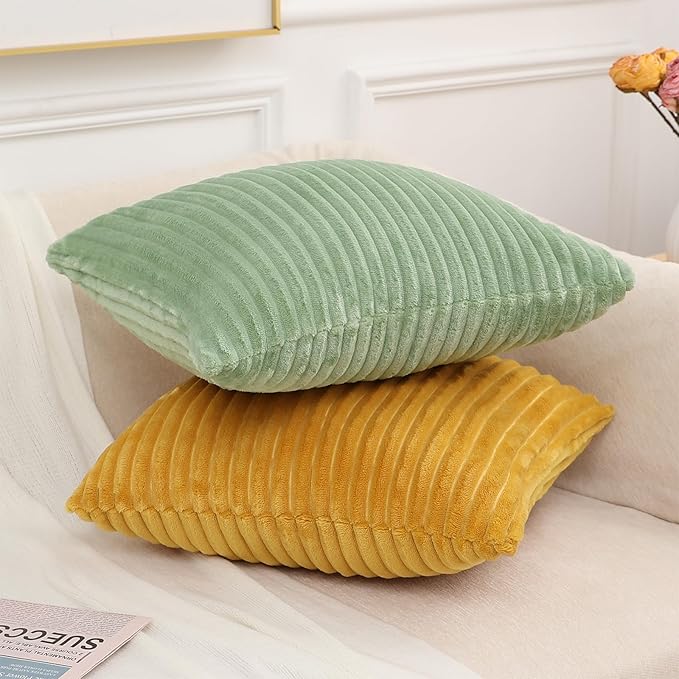 Simmore Decorative Throw Pillow Covers 24x24 Set of 2, Soft Natural Plush Flannel Double-Sided Fluffy Couch Pillow Covers for Sofa Living Room, Sage Green