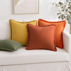 MIULEE Fall Decorative Throw Pillow Covers Neutral Linen Fringe Throw Pillows Set of 2 Burnt Orange Boho Farmhouse Cushion Covers with Tassels for Couch Sofa Bed Living Room Home Decor 16x16 Inch