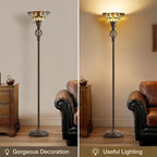 GyroVu Tiffany Floor Lamp, Torchiere Floor Lamps with Stained Glass, 71 Inch Tall Floor Standing Reading Light for Living Room Corner Bedroom Home Office, Bulbs Included