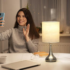Boncoo Touch Control Table Lamp, 3 Way Dimmable Simple Night Light Lamp with White Lampshade Silver Metal Base, Small Bedside Table Lamp for Bedroom, Office, Dorm, A19 9W 3000K Bulb Included