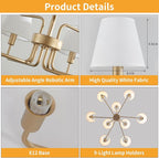 Gold Chandeliers for Dining Room with White Fabric Shades,33”Light Fixture Chandelier,9-Lights foyer chandeliers for high ceilings,2 Tiered Lantern Farmhouse Pendant Light for Living Room,Entryway