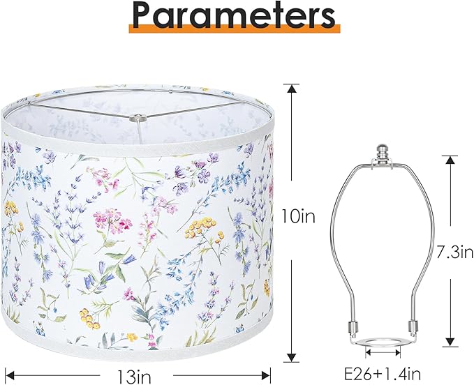 Lamp Shades Set of 2, Drum Lampshades 13" Top x 13" Bottom x 10" High with Spider Fitter, Large Replacement Lamp Shades for Table Lamps, Floor Lamps, Easy Assembly Required (2, Print - A)
