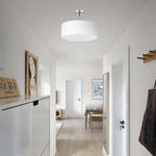 SomSom Ceiling Light, Semi-Flush Mount Modern Fabric Pendant Light Shade, Large White Drum Lampshade, Round Pendant Lamp, Lamps for bedrooms, Flush Chrome Matt, 3 Bulbs