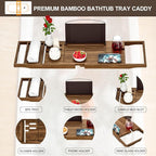 Premium Teak Bathtub Tray Caddy, Wooden Bath Caddy Trays for Bathtub, Bath Tub Wood Tray Table for Tub,Expandable Size, Fits Most Bath Tubs